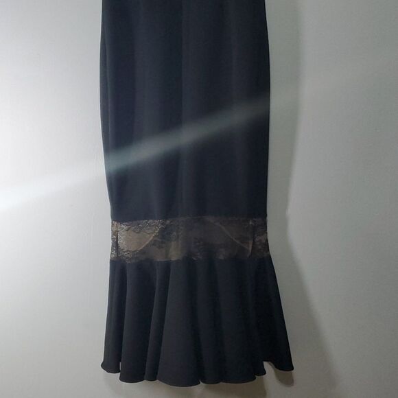 Marchesa Notte dress women's sz 0 black tan maxi sheer sexy Gypsy Witchy Lace - Picture 9 of 14